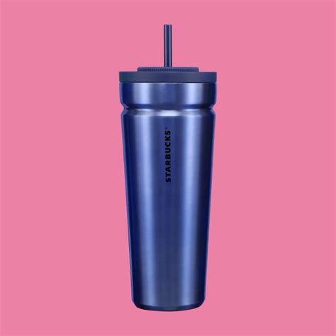 navy blue tumbler with straw